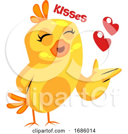Cute Yellow Chicken Sending Hearts and Saying Kisses Vector Illustration on a White Background by Morphart Creations
