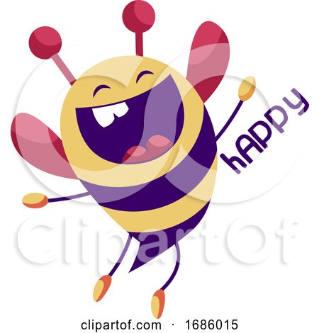Cheerful Yellow and Purple Bee Vector Illustration on a White Background by Morphart Creations