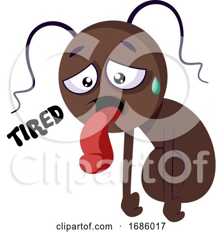 Exhausted Ant Saying Tired Vector Illustration on White Background by Morphart Creations