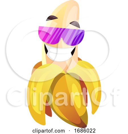 Banana with Pink Sunglasses Smiling Illustration Vector on White Background by Morphart Creations