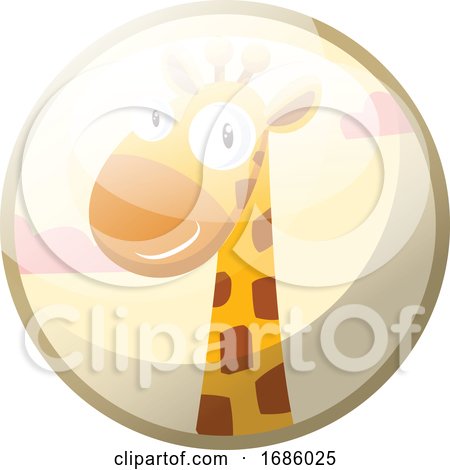 Cartoon Character of a Yellow Giraffe with Brown Dots Smiling Vector Illustration in Light Grey Circle on White Background. by Morphart Creations