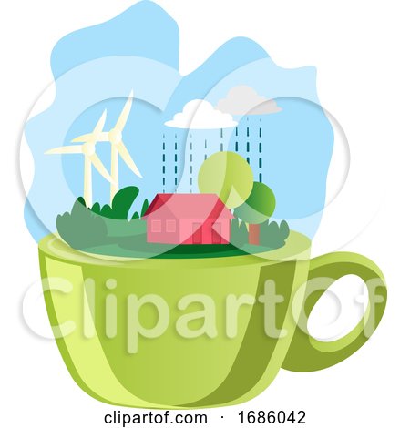 Illustration of a Green Cup and Nature on Top Illustration Vector on White Background by Morphart Creations