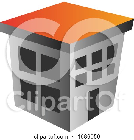 Simple Grey Building with Orange Rooftop Vector Illustration on a White Background by Morphart Creations