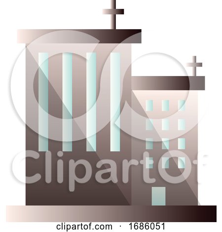 Two Dark Grey Building Vector Illustration on a White Background by Morphart Creations