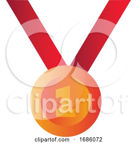 Vector Illustration of a First Place Medal on Red Strip on a White Background by Morphart Creations