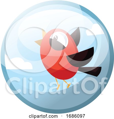 Cartoon Character of a Red Bird with Black Wings Vector Illustration in Grey Light Blue Circle on White Background by Morphart Creations
