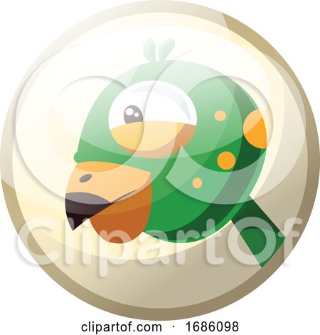 Cartoon Character of a Green Bird Head with Yellow Dotts Vector Illustration in Grey Light Circle on White Background by Morphart Creations