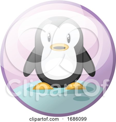 Cartoon Character of Black and White Penguin Standing on Snow Vector Illustration in Light Violet Circle on White Background by Morphart Creations