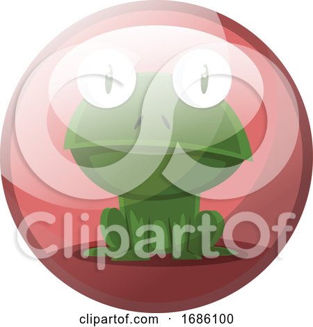 Cartoon Character of a Green Frog Sitting Vector Illustration in Red Circle on White Background by Morphart Creations