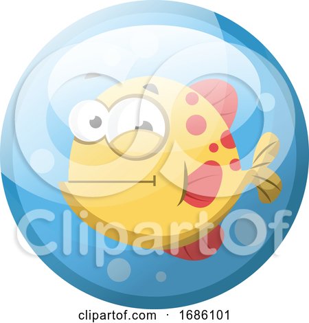 Cartoon Character of a Red and Yellow Fish in the Water Vector Illustration in Light Blue Circle on White Background by Morphart Creations