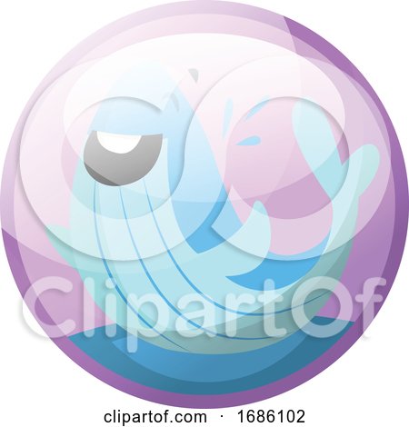 Cartoon Character of a Happy Blue Whale in the Water Vector Illustration in Light Purple Circle on White Background by Morphart Creations