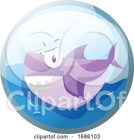 Cartoon Character of an Angry Purple Shark in the Water Vector Illustration in Blue Circle on White Background by Morphart Creations