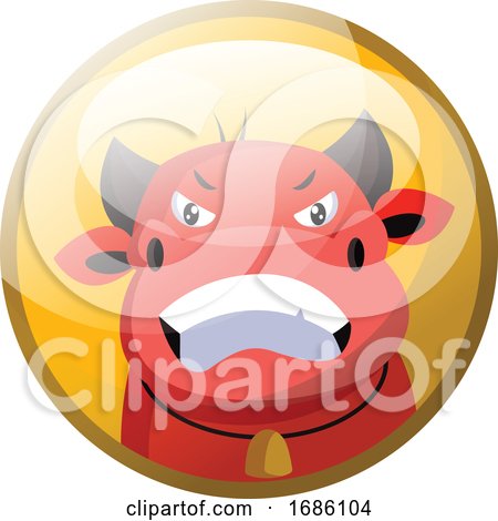 Cartoon Character of a Red Angry Bull Vector Illustration in Yellow Circle on White Background by Morphart Creations