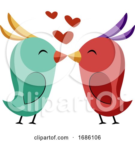Blue and Red Bird Kissing Vector Sticker Illustration on a White Background by Morphart Creations