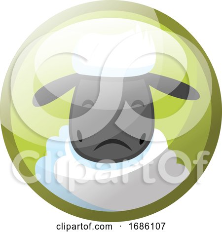 Cartoon Character of White Sheep Looking Sad Vector Illustration in Light Green Circle on White Background by Morphart Creations
