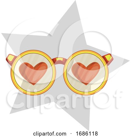 Golden Eye Glasses with Red Hearts in a Light Grey Star Vector Illustration on White Background by Morphart Creations