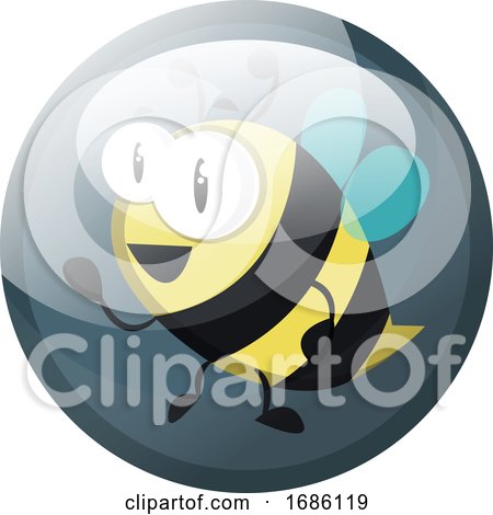 Cartoon Character of a Bee Vector Illustration in Grey Blue Circle on White Background by Morphart Creations