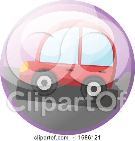 Cartoon Character of a Red Car Driving on the Road Vector Illustration in Light Purple Circle on White Background by Morphart Creations