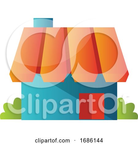 Blue Hause with Orange Roof Simple Vector Illustration on a White Background by Morphart Creations