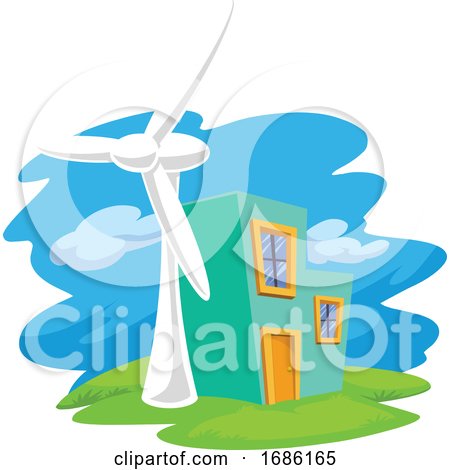 Vector of Wind Turbine Next to a House by Morphart Creations