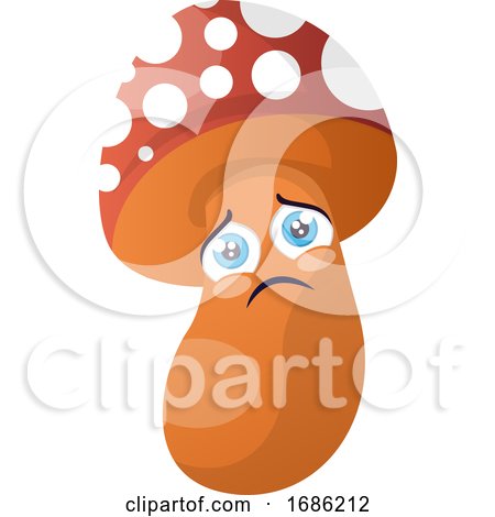 Sad Cartoon Mushroom Illustration Vector on White Background by Morphart Creations