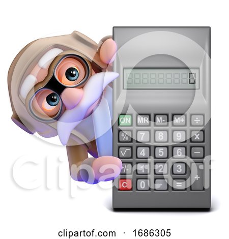 3d Funny Cartoon Pirate Captain Holding A Digital Calculator Stock