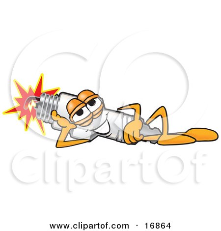 Clipart Picture of a Spark Plug Mascot Cartoon Character Resting and Lying on His Side by Mascot Junction