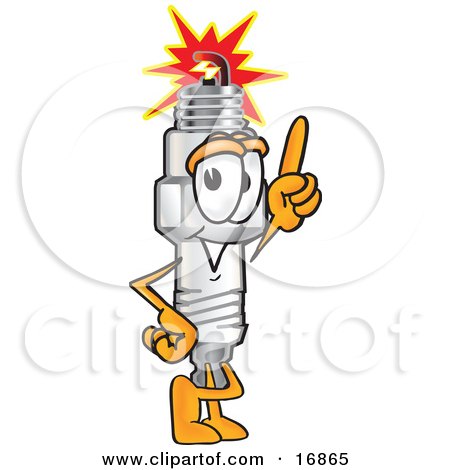 Clipart Picture of a Spark Plug Mascot Cartoon Character Pointing Upwards by Mascot Junction