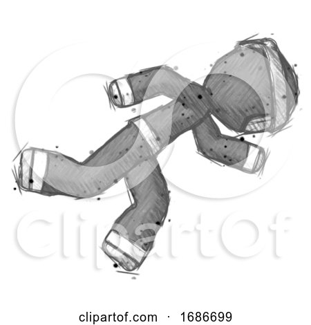 Sketch Ninja Warrior Man Running While Falling down by Leo Blanchette