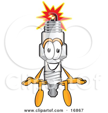 Clipart Picture of a Spark Plug Mascot Cartoon Character Seated by Mascot Junction