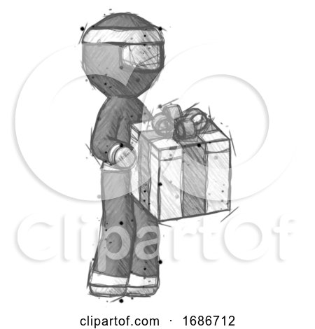 Sketch Ninja Warrior Man Giving a Present by Leo Blanchette