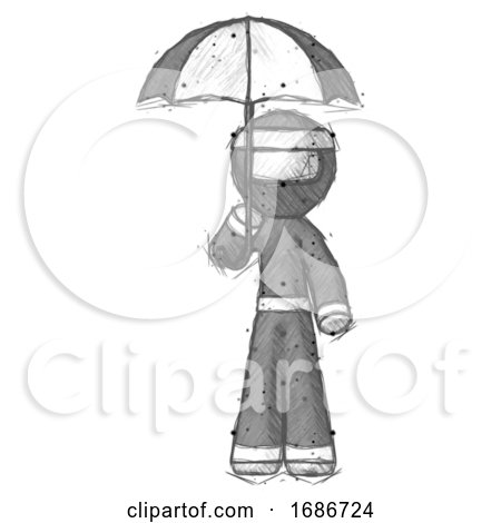 Sketch Ninja Warrior Man Holding Umbrella by Leo Blanchette