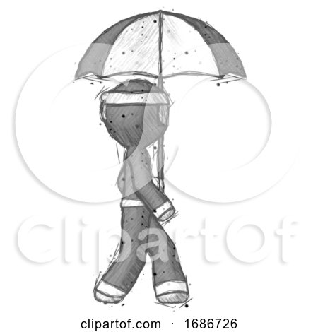 Sketch Ninja Warrior Man Woman Walking with Umbrella by Leo Blanchette