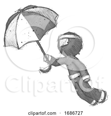 Sketch Ninja Warrior Man Flying with Umbrella by Leo Blanchette