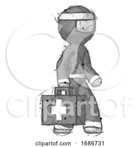 Sketch Ninja Warrior Man Walking with Medical Aid Briefcase to Right by Leo Blanchette