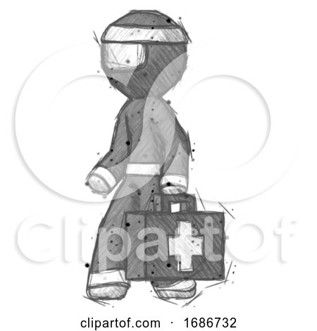 Sketch Ninja Warrior Man Walking with Medical Aid Briefcase to Left by Leo Blanchette
