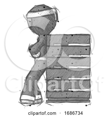 Sketch Ninja Warrior Man Resting Against Server Rack by Leo Blanchette