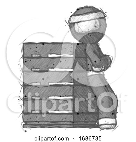 Sketch Ninja Warrior Man Resting Against Server Rack Viewed at Angle by Leo Blanchette