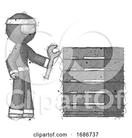 Sketch Ninja Warrior Man Server Administrator Doing Repairs by Leo Blanchette