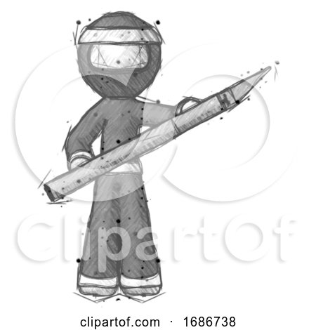 Sketch Ninja Warrior Man Holding Large Scalpel by Leo Blanchette