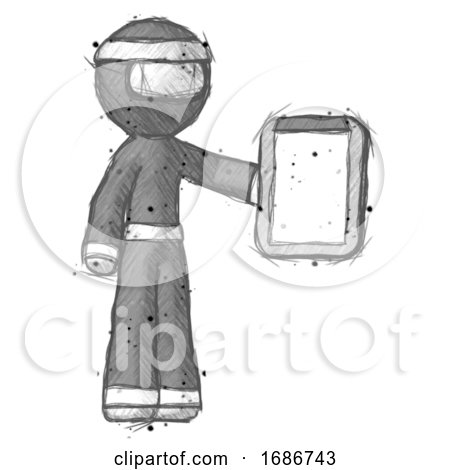Sketch Ninja Warrior Man Showing Clipboard to Viewer by Leo Blanchette