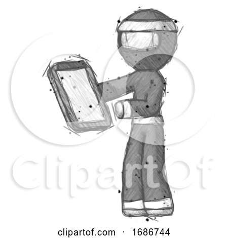 Sketch Ninja Warrior Man Reviewing Stuff on Clipboard by Leo Blanchette