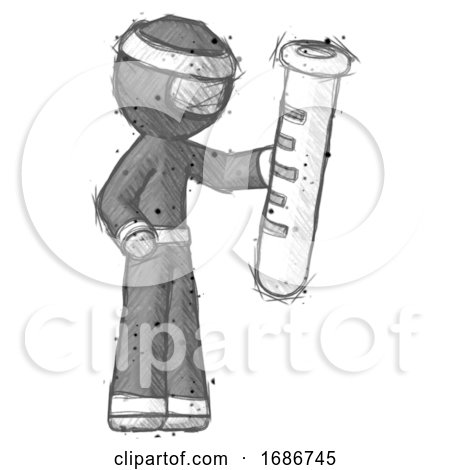 Sketch Ninja Warrior Man Holding Large Test Tube by Leo Blanchette