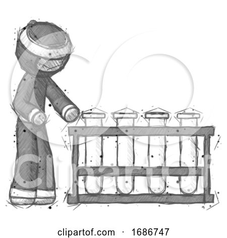 Sketch Ninja Warrior Man Using Test Tubes or Vials on Rack by Leo Blanchette