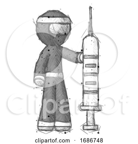 Sketch Ninja Warrior Man Holding Large Syringe by Leo Blanchette