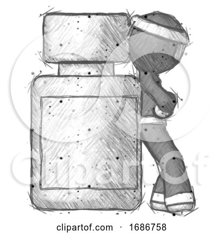 Sketch Ninja Warrior Man Leaning Against Large Medicine Bottle by Leo Blanchette