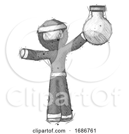 Sketch Ninja Warrior Man Holding Large Round Flask or Beaker by Leo Blanchette