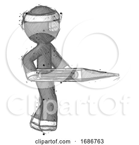 Sketch Ninja Warrior Man Walking with Large Thermometer by Leo Blanchette