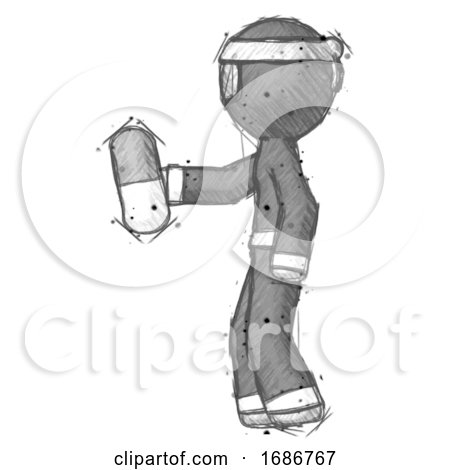 Sketch Ninja Warrior Man Holding Pill Walking to Left by Leo Blanchette