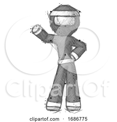 Sketch Ninja Warrior Man Waving Right Arm with Hand on Hip by Leo Blanchette